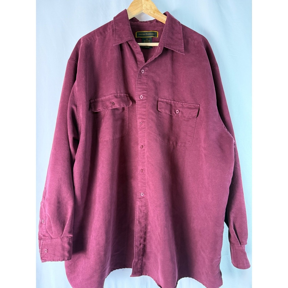 George Foreman Mens 3XL Button‎ Down Shirt Long Sleeve Pockets Burgundy Casual